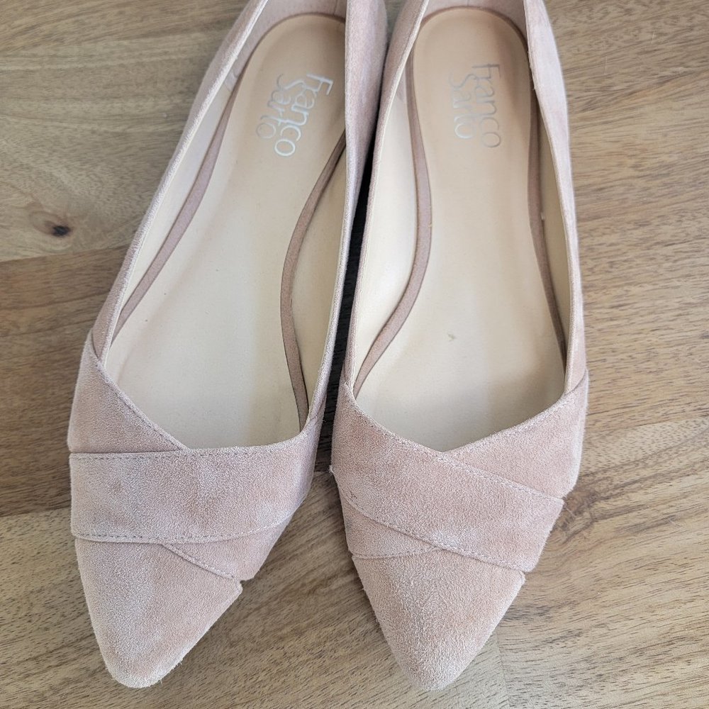 Franco Sarto Tan Suede Point Toe Flats, Size 9